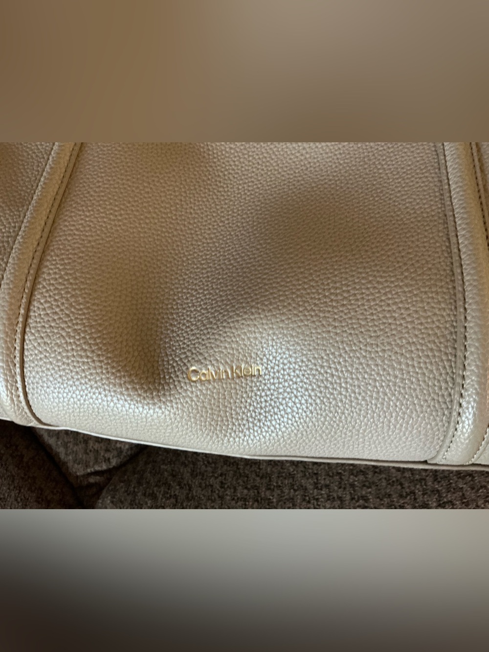 NEW $169 CALVIN KLEIN Dessert TAUPE PURSE Emblem Logo Hardware Pebble Tote Bag - Picture 7 of 12